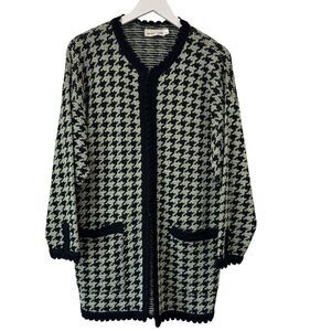 French Rags Houndstooth Duster Heavy Knit Sweater Oversized 2/Medium Vtg. EUC